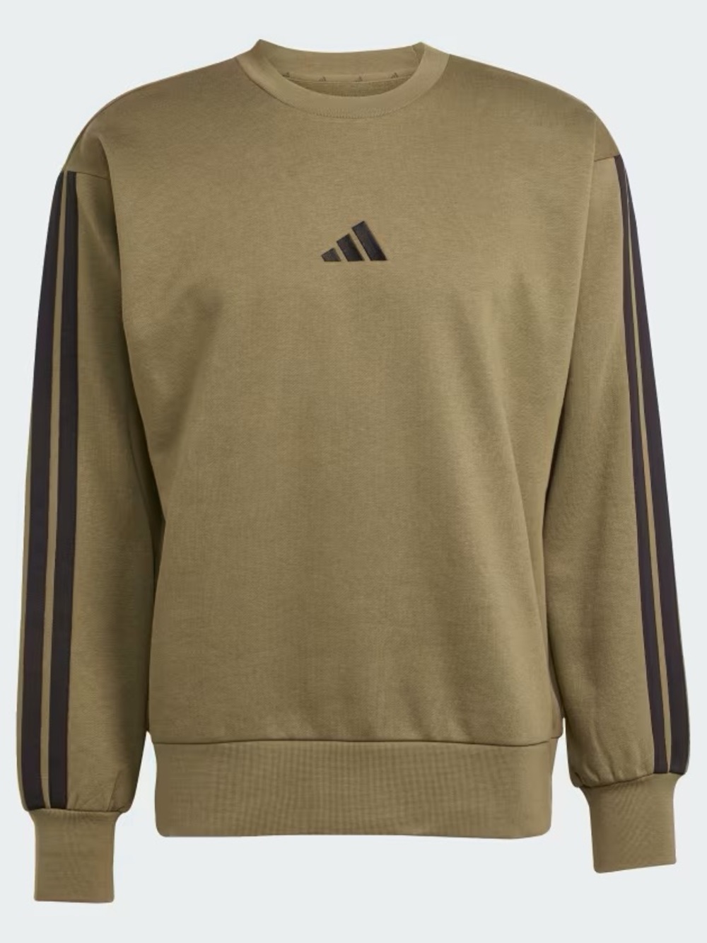 adidas Olive and Black Adidas Essentials 3-Stripes Fleece Sweatshirt
